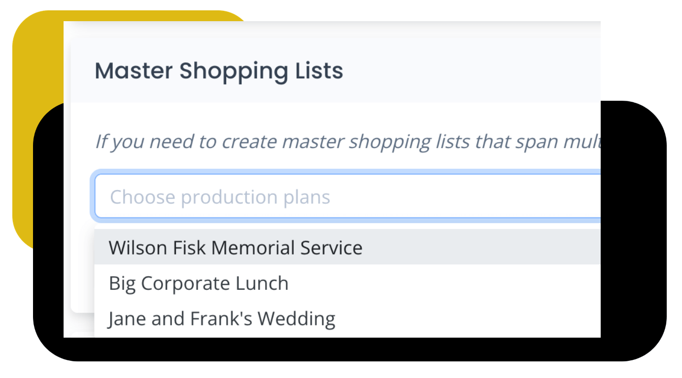 Generate a shopping list (bill of materials) for multiple events in seconds